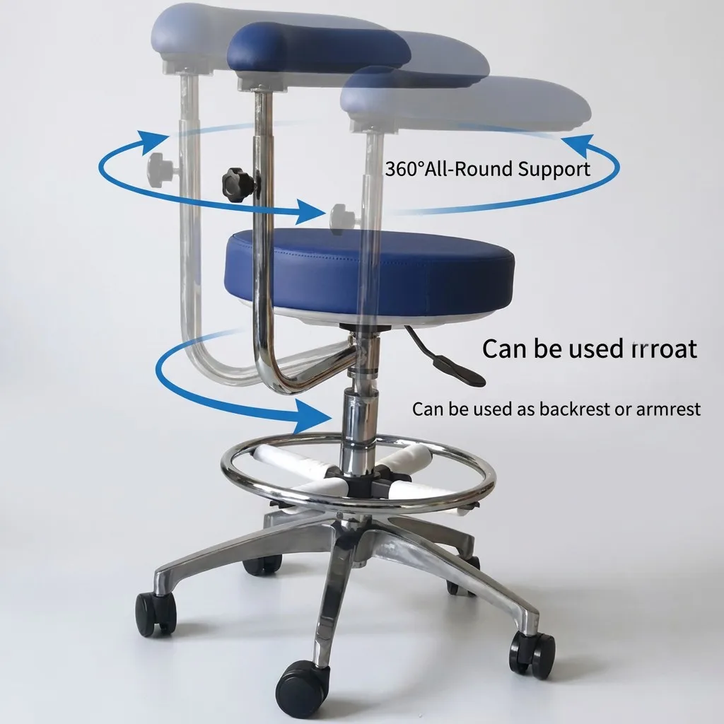 Ergonomic Nurse Chair Adjustable Seat Backrest High Density Sponge PU Leather 360 Degree Armrest Modern Design for Hospital Use