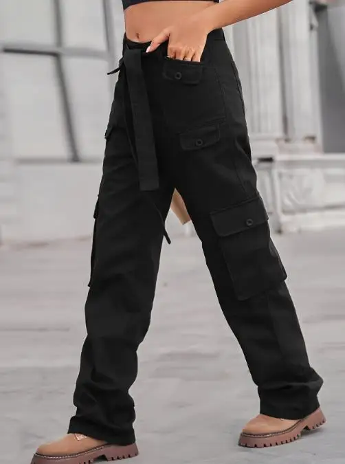 Pants for Washed Denim with Multiple Pockets Heavy-Duty Casual Pants Autumn New Fashion Personalized Street Women's Cargo Pants