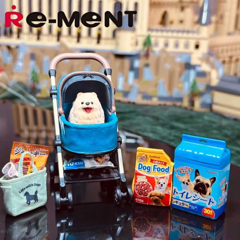 RE-MENT Mini chien de compagnie vie quotidienne boîte aveugle jouet interactif scène oeuf nourriture jouer avec petits chiens soins pour animaux de compagnie Simulation poupées