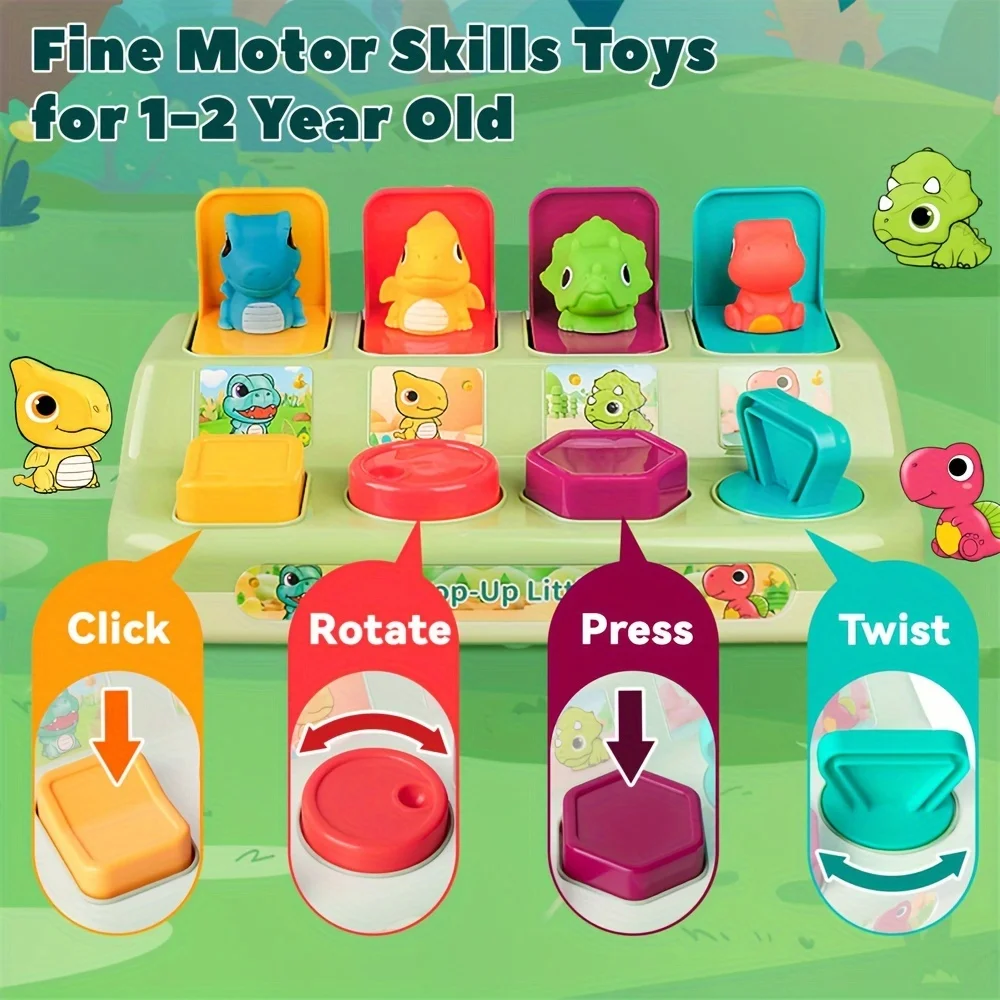 Jouet interactif d'animaux pop-up avec surprise de dinosaures, jeu de cause et d'effet pour le tri des couleurs, cadeau d'anniversaire de noël
