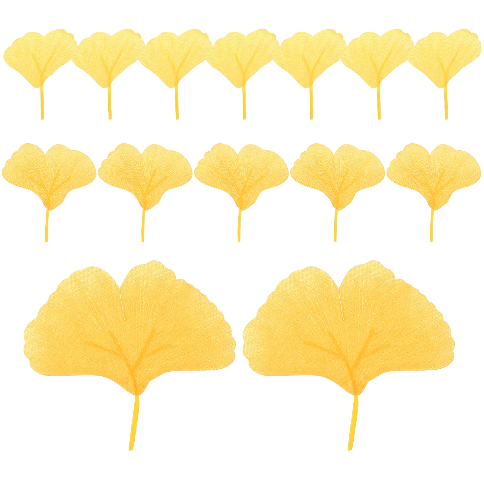 100 Pcs Yellow Artificial Vine Morning Glory Faux Ginkgo Leaves Decoration Fake Decorative Leaf Silk Flower Reception Table