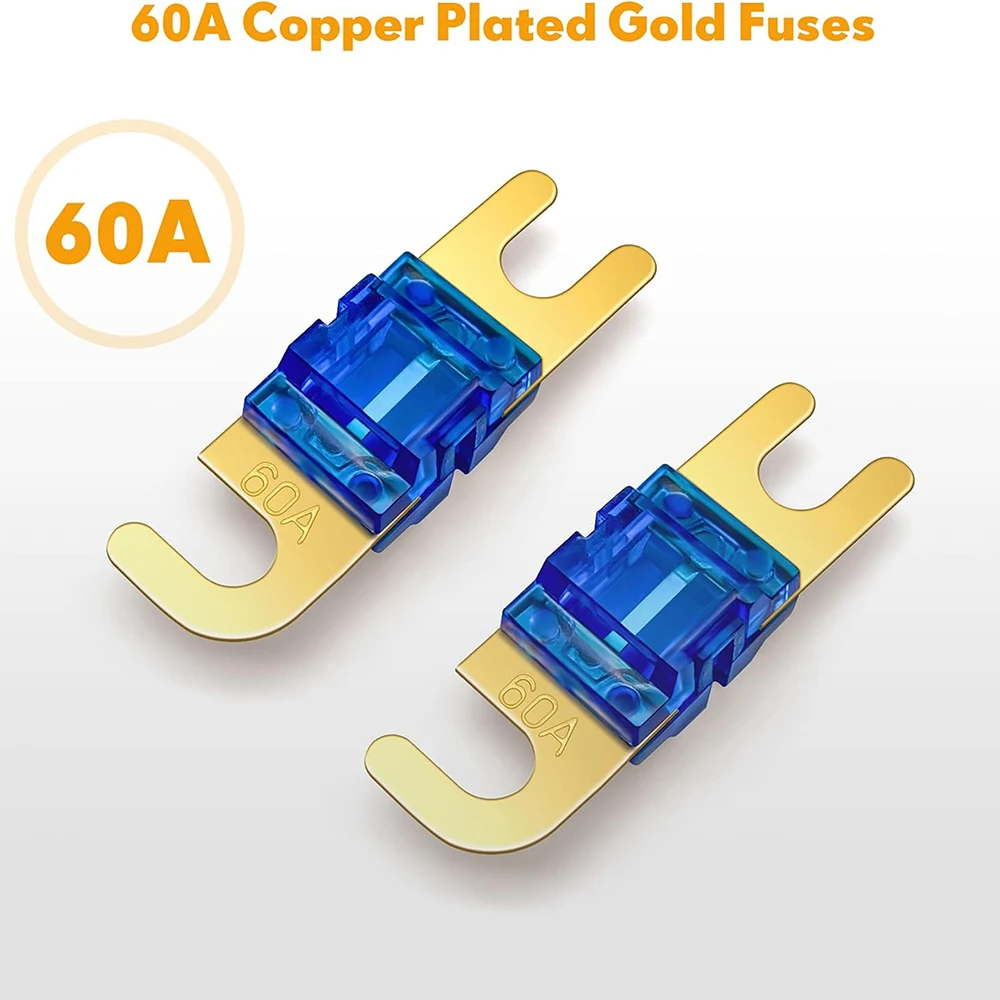 2-Wege-Mini-ANL-Sicherungshalter, Kupfer 0/2/4 Gauge auf 4/6/8 Gauge 60 Ampere Sicherungsverteilerblock für Auto-LKW-Audio-Stereo-Verstärker – Detail 4