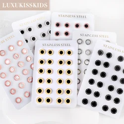 LUXUKISSKIDS 10MM Round Stud Earrings Neo-Gothic Ear Clips Sets Black White Shell Kpop Jewelry For Women/Men 12Pairs Pack Sale