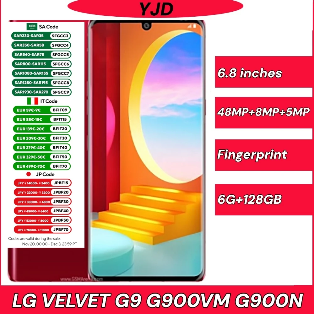 الأصلي 96% جديد LG VELVET G9 G900VM/N 5G 6.8 بوصة NFC 6GB RAM 128GB ROM 48MP OctaCore Andriod 4G LTE هاتف محمول مستعمل #1
