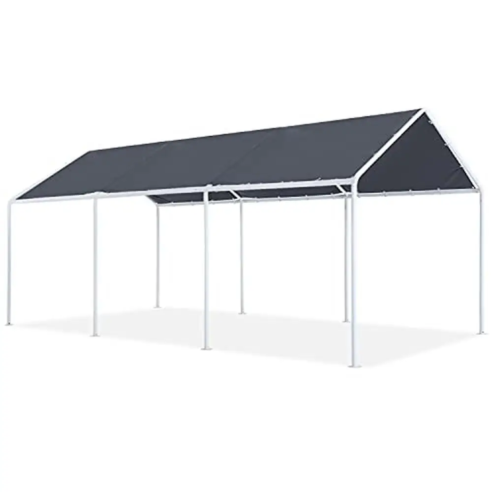 20x10 FT Heavy Duty Waterproof Carport Shelter Tent with Reinforced Steel Framework and Industrial Grade Cover Fabric Gray