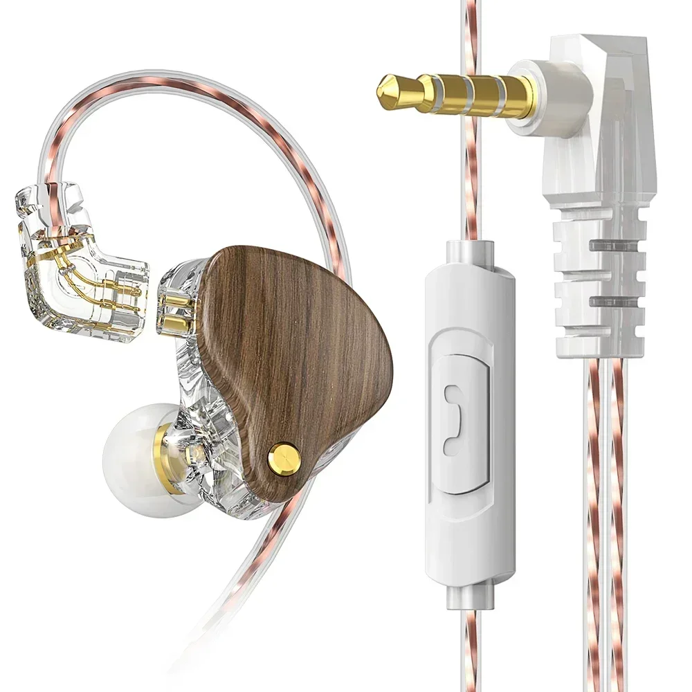 Novo clássico grão de madeira fone de ouvido 10mm unidade dinâmica de alcance completo com polímero pet fones de ouvido de 2 pinos cabo de microfone substituível chamada hd