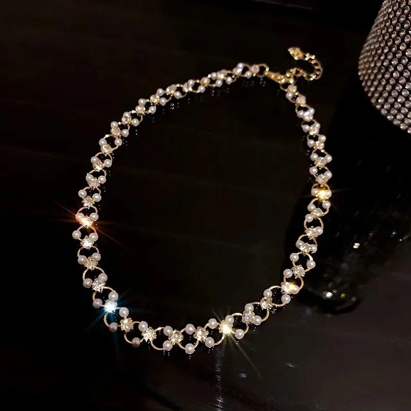 New Beads Women\'s Neck Chain Kpop Pearl Choker Necklace Gold Color Goth Chocker Jewelry On The Neck Pendant 2023 Collar For Girl