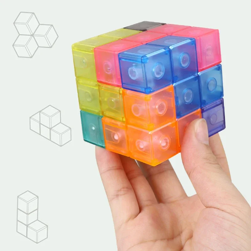 3D Twist Building Block Children Decompression Toy Transparent Magnetic Stress Relief Toy 3D Twist Building Blocks Puzzle Cubo