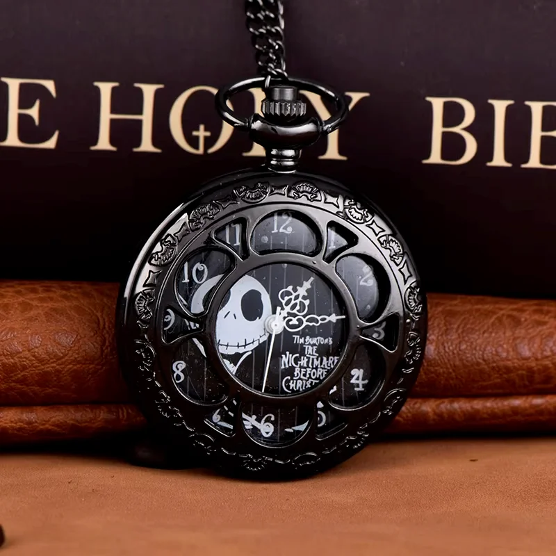 Large black petals ghost head literal lovers pocket watch quartz pocket watch flip alloy pocket watch hang watch