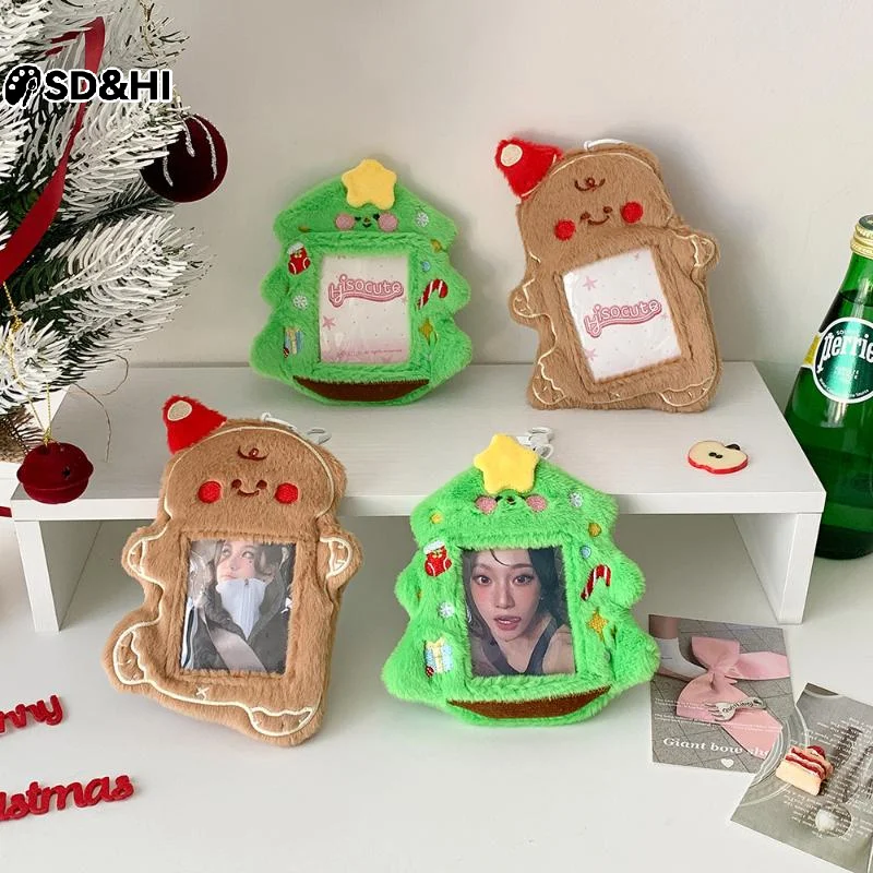 Cute Cartoon Christmas Tree Snowman Plush 3-inch Card Holder Set Display Pendant Keychain Charm Photo Card Holder Keychain