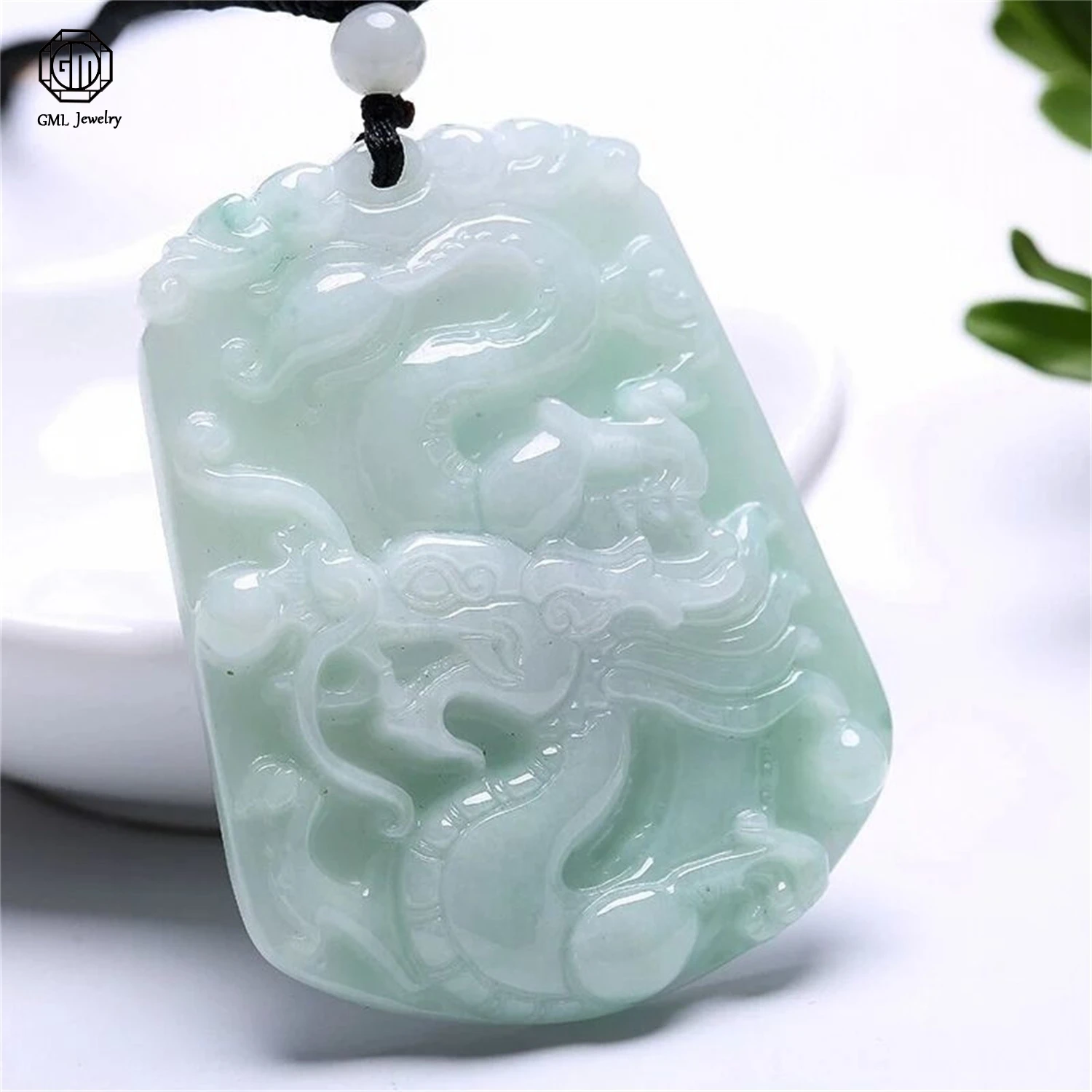 Natural Type A Jadeite Nine Dragons Protecting Master Flower Drift Two Sided Plaque Unisex Zodiac Pendant Necklace Genuine Jade