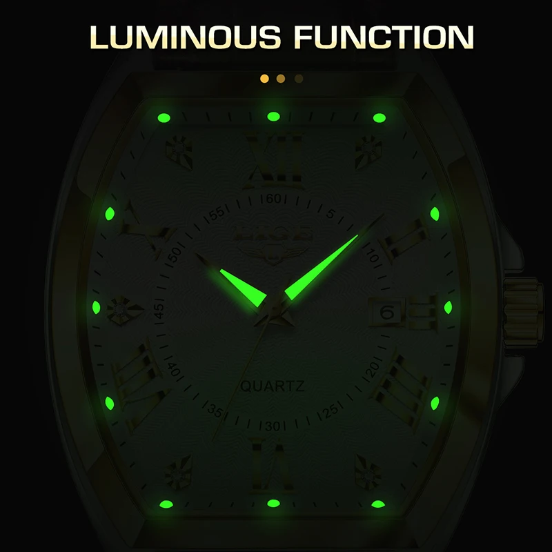 LIGE New Military Watches For Men Original Brand Luxury Leather Men's Quartz Wristwatch Fashion Waterproof Square Chronograph