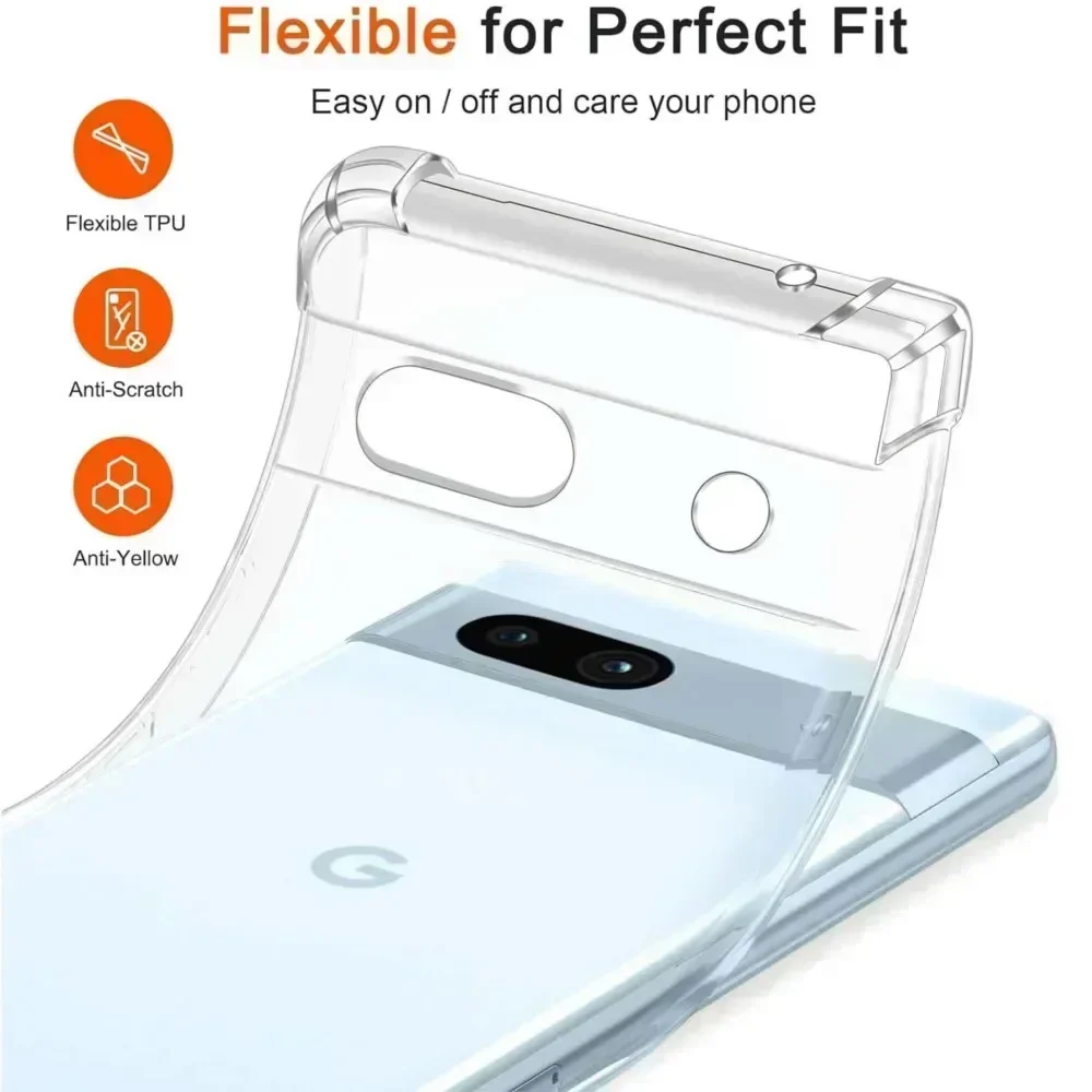 Capa de telefone à prova de choque clara para google pixel, airbag de 1,5mm de espessura, 8a, 8 pro, 6a, 7a, 6, 7 pro, 5g