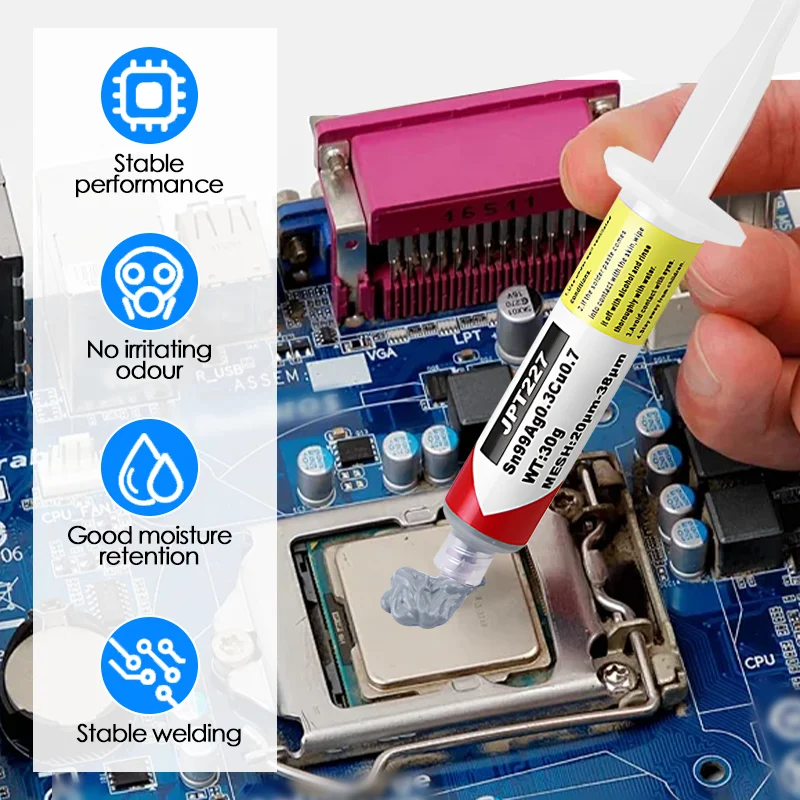 Sn99Ag0.3Cu0.7鉛フリーはんだペースト227 ° スマートフォンとSMD修理用C高温溶接フラックス（シリンジ包装）