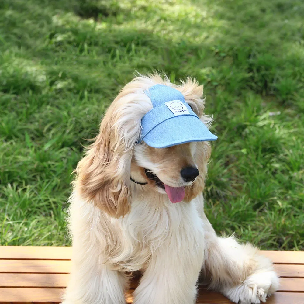 Chapéu para cachorro com furos para orelha, chapéu jeans ajustável com proteção solar para cães, boné de beisebol ao ar livre para cães pequenos, médios e grandes, acessórios para animais de estimação
