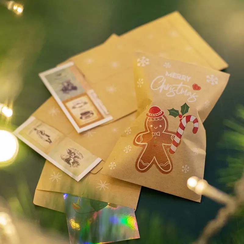 24pcs Kraft Paper Candy Cookie Bag Christmas Gift Santa Claus Snowman Xmas Party Christmas New Year Wrapping Gift Packaging Bags