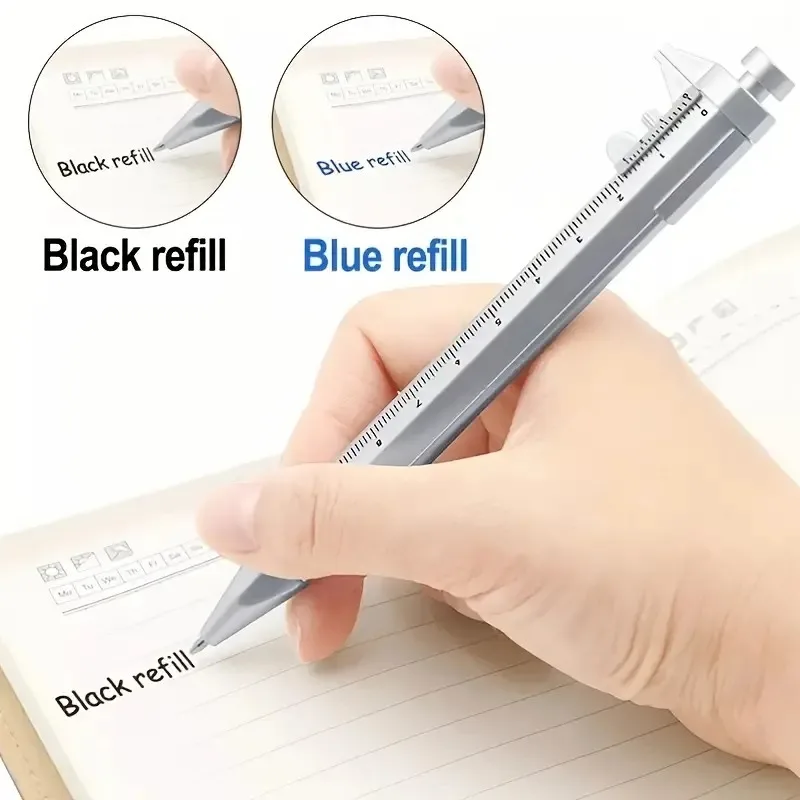 Vernier Caliper Pen Metric mm Ballpoint Stationery Blue Black Refill Student Plastic Measure Piston Tool Micrometer Ruler 100mm