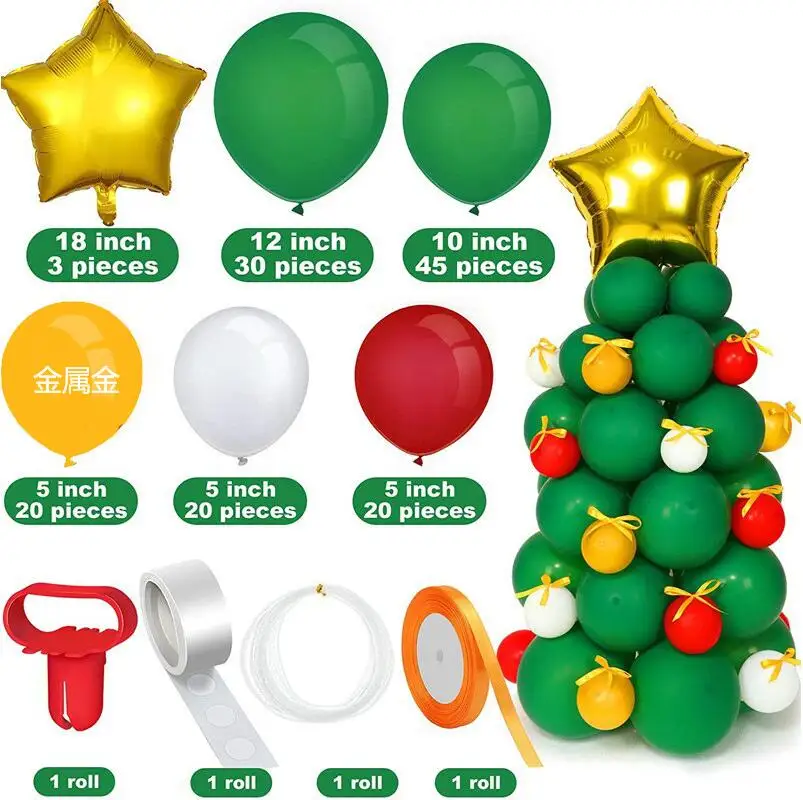 142pcs Christmas Tree Balloon Garland Kit Gold Star Foil Green Red Balloons for Christmas New Year Party Decor DIY Xmas Tree