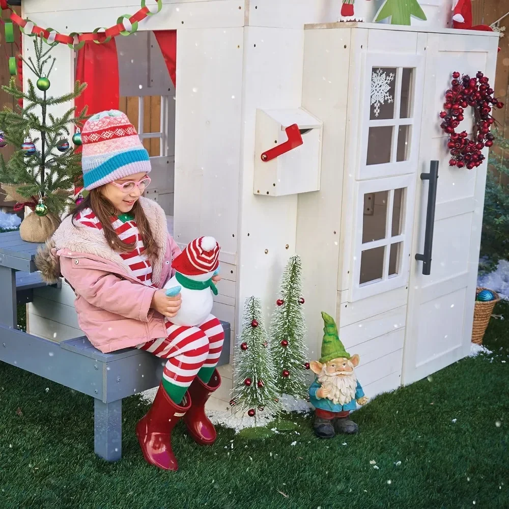 Modern Outdoor Wooden Playhouse with Picnic Table, Mailbox and Outdoor Grill 70.08 L x 48.9 W x 62.24 H inches Playhouses