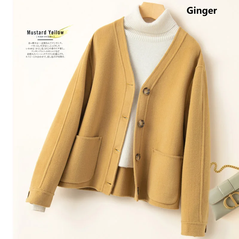 Fengbaoyu Spring and Autumn Double-sided Cashmere Lady Short Coat High-end Korean Version of Ginger Blouse Fat Girl 3XL Jacket