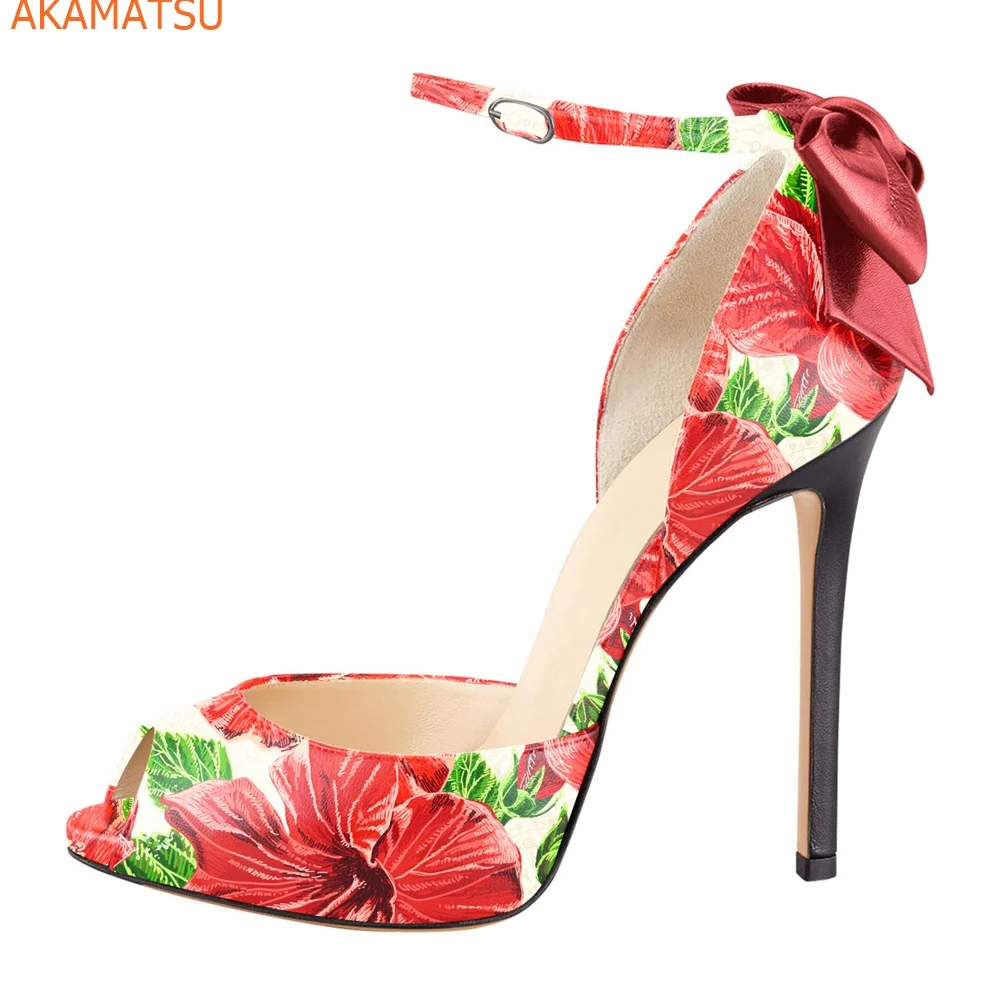 

Mixed Color Peep Toe Women Sandals Butterfly Knot Cover Heel Stiletto Heels Slip On Shallow Summer New Arrivals Women Shoes