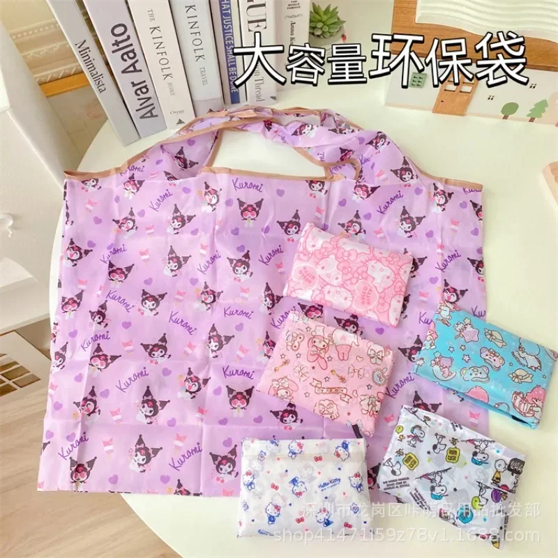 Anime HelloKitty Shopping Bag My Melody Kuromi Cinnamoroll Foldable Shopping Bag Portable Eco-Friendly Supermarket Large Stora