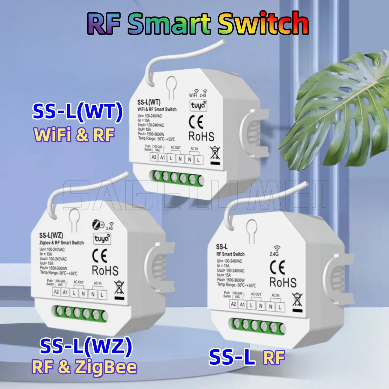 Skydance SS-L(WT/WZ) WiFi & RF Push Smart Switch Remote or Voice Control for Single Color LED Lamps 100-240VAC 1CH*15A Tuya App