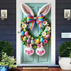 1pc, Joy entrance, Easter Bunny ear wreath with rainbow bow and Easter Egg - 35.4