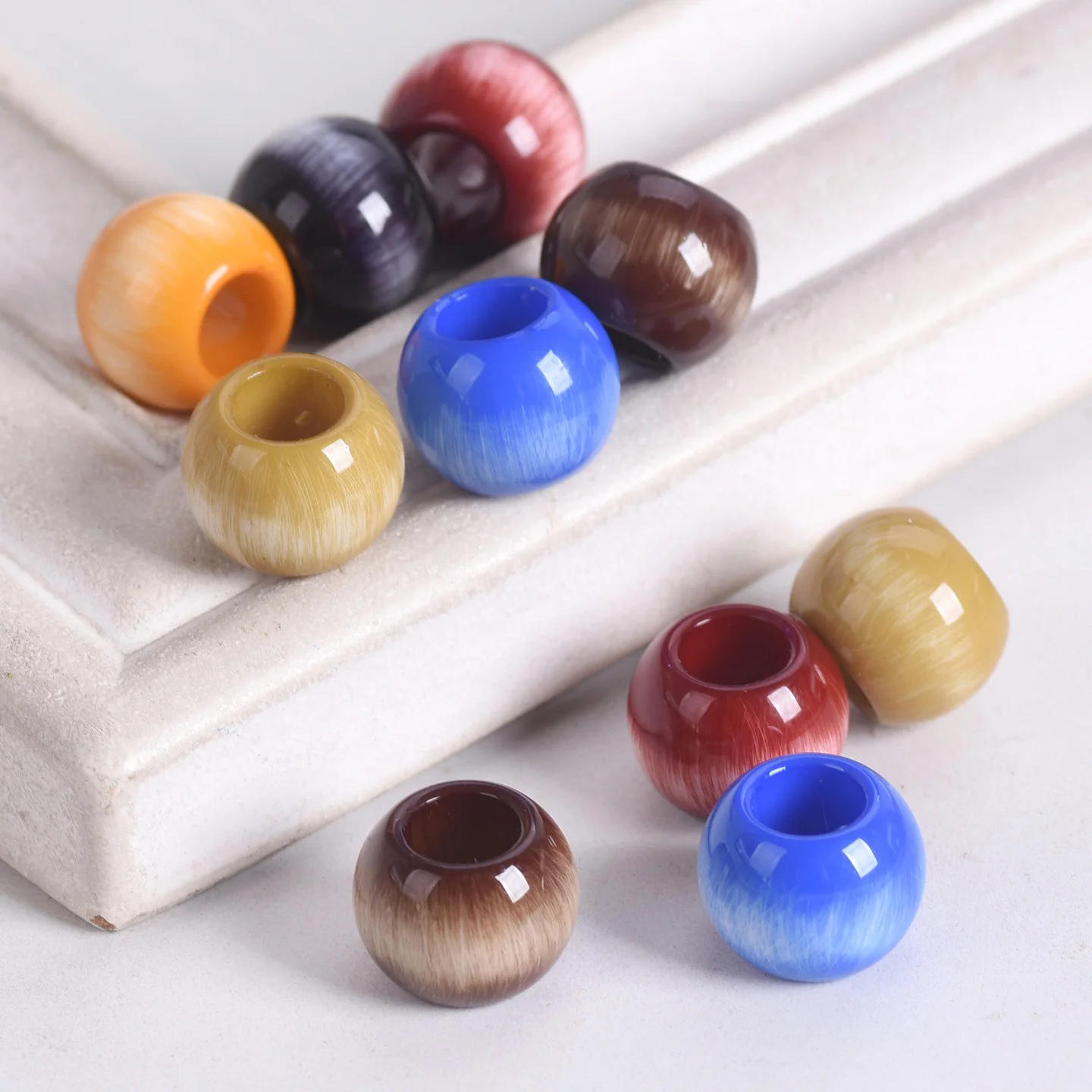 Perles en plastique acrylique brillantes à gros trou, 14mm, œil de chat, 10 pièces, pour la fabrication de bijoux, artisanat DIY