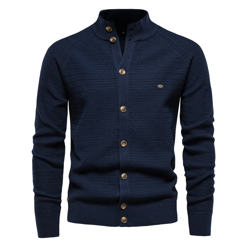 AIOPESON Gestrickte Herren Strickjacke Baumwolle Hohe Qualität Taste Mock Neck Pullover für Männer Neue Winter Mode Designer Strickjacken Männer