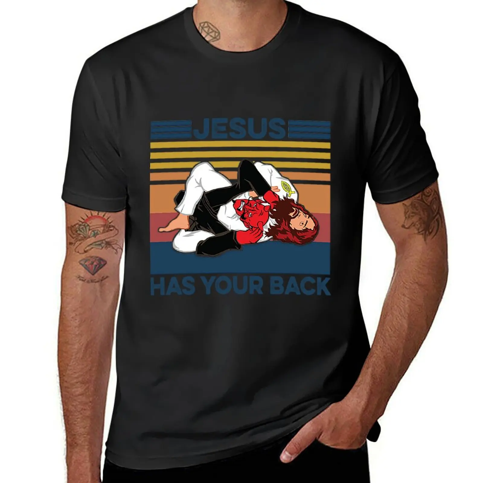 

Jesus Has Your Back T-ShirtBrazilian Jiu Jitsu Tees Christian Tees Jesus Has Your Back Vintage T-Shirt plain men t shirt