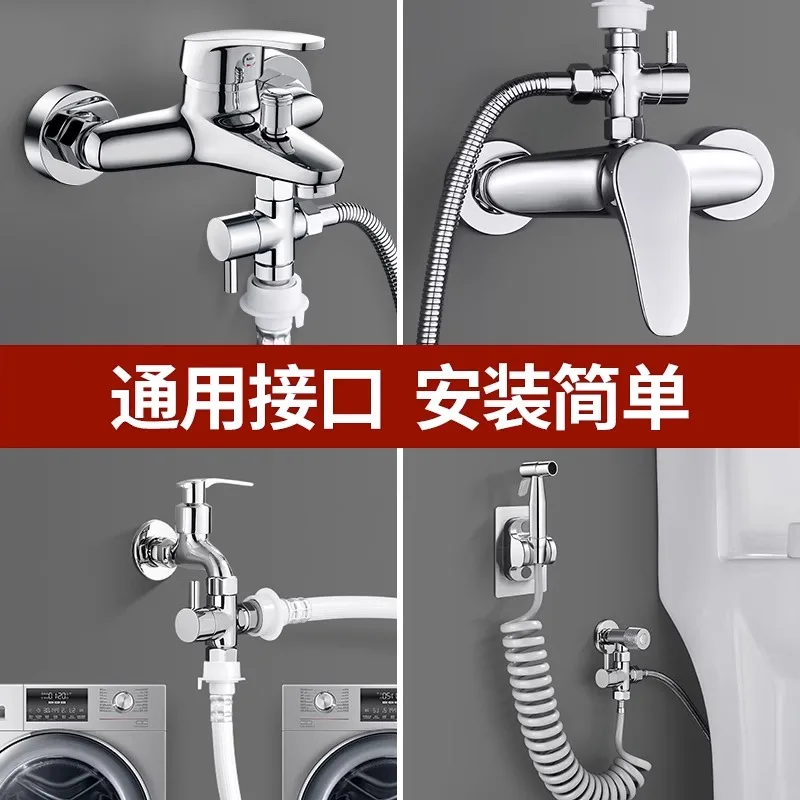 Washing machine faucet with 1/2 connector conversion showerhead and shower water divider with dual outlet, 1 in, and 2 out angle