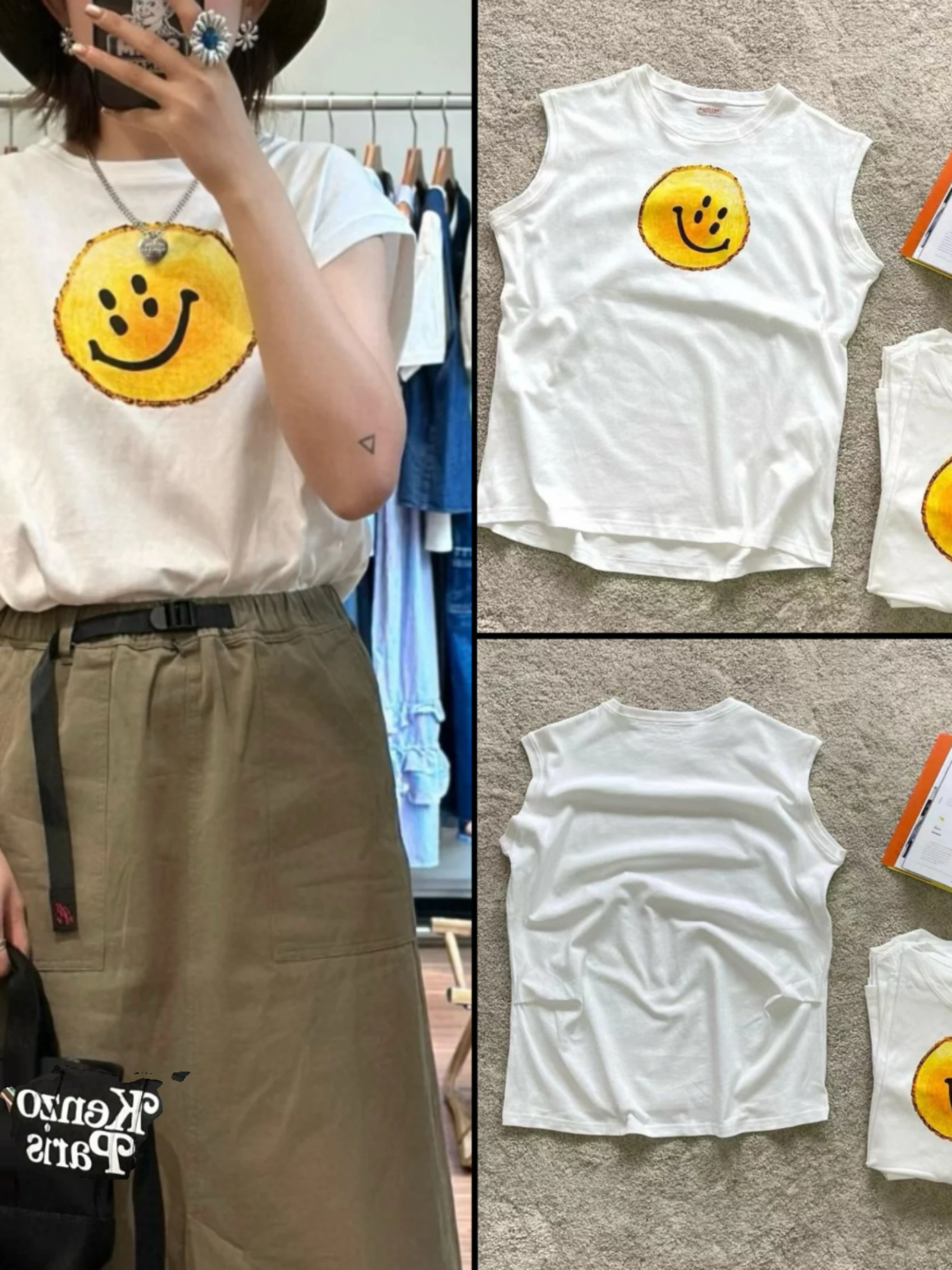 Kapital-Chaleco sin mangas con estampado de carita sonriente, estilo japonés, Retro, informal, holgado, con cuello redondo, c...