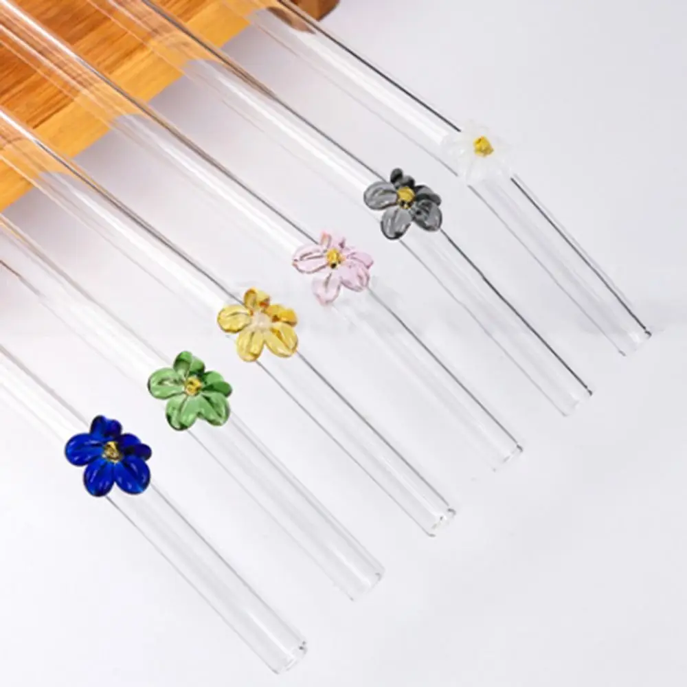 Flower Glass Straws Reusable Transparent Straight Bend Straws For Smoothies Cocktails Drinking Eco Friendly Straw Bar Tool