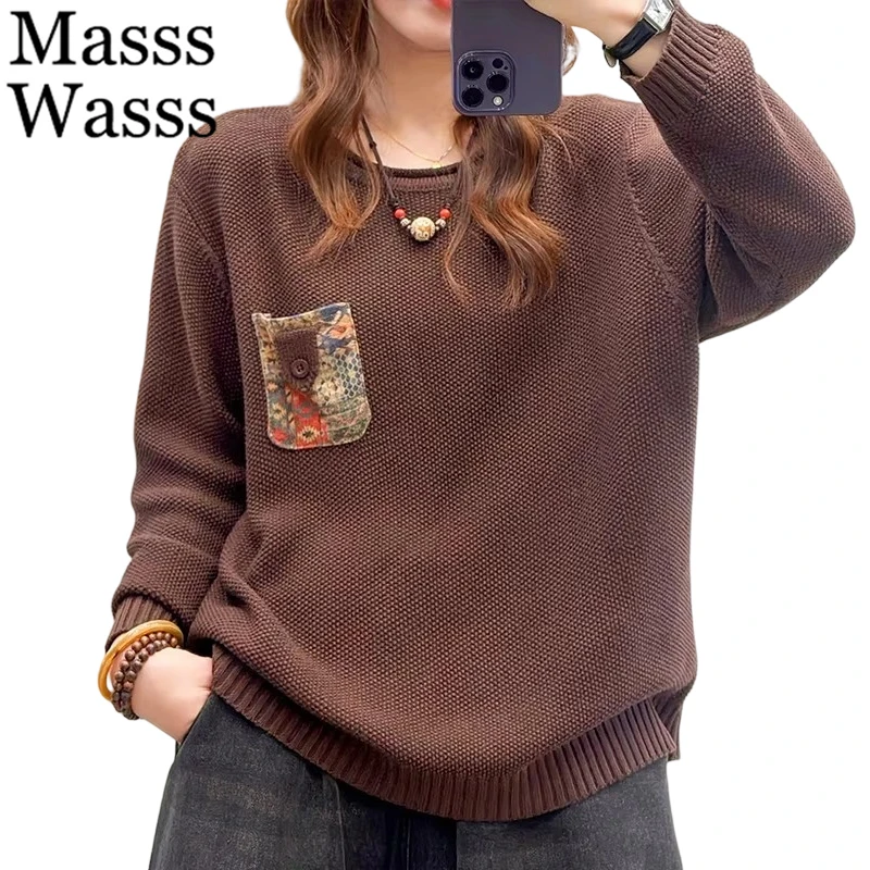 

Masss Wasss Winter Printed Fashion Pullover Womens Loose Vintage Casual Sweaters Females Oversized Elegant Luxury Warm Jumpers