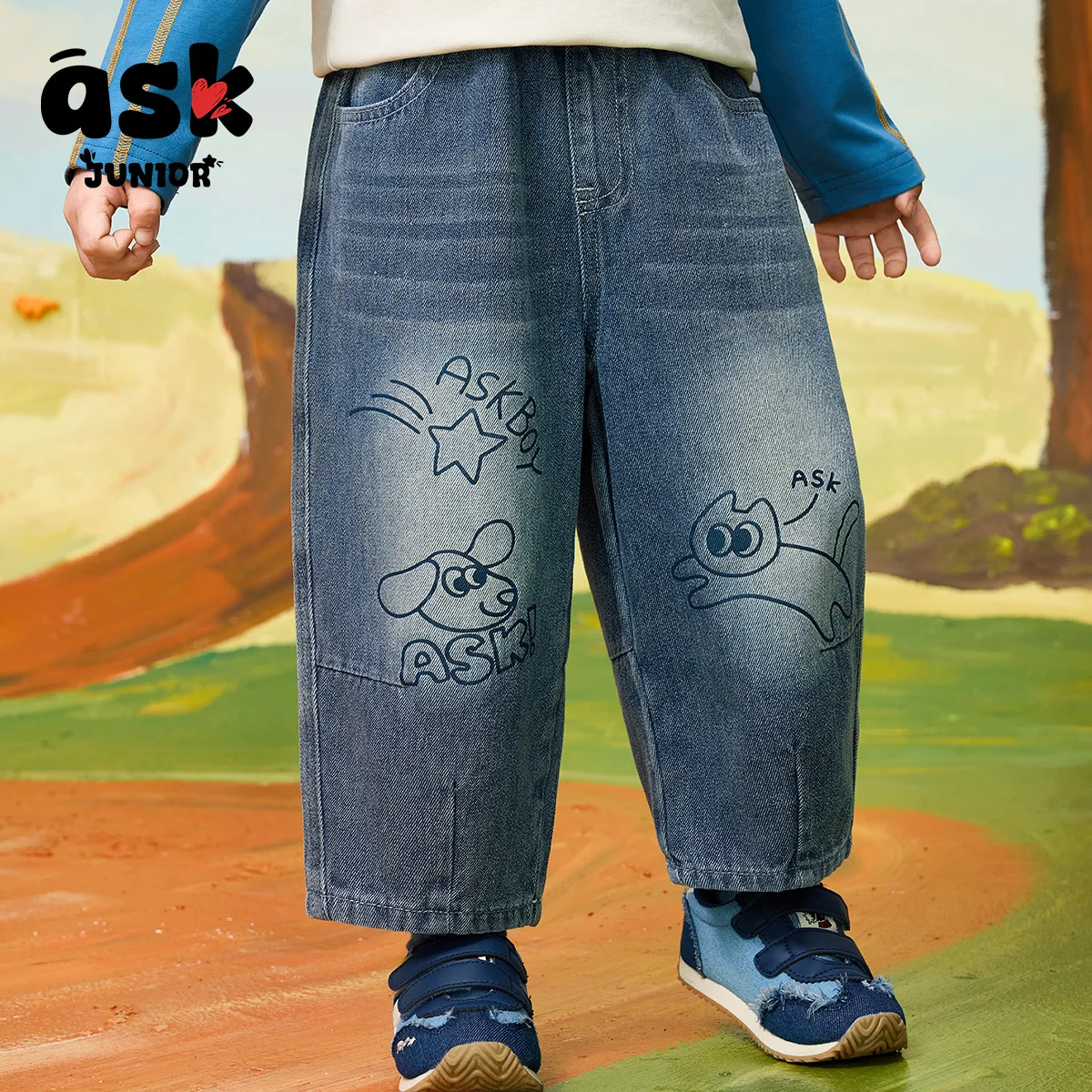 بنطال جينز مطبوع مطبوع عليه جرافيتي للربيع للأطفال الأولاد سراويل رياضية غير رسمية