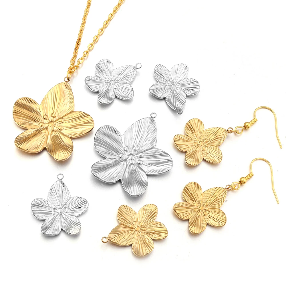 2pcs Stainless Steel Sun Flower Charms Gold Color Flower Moon Charm Pendants For DIY Jewelry Making Earrings Necklace Supplies