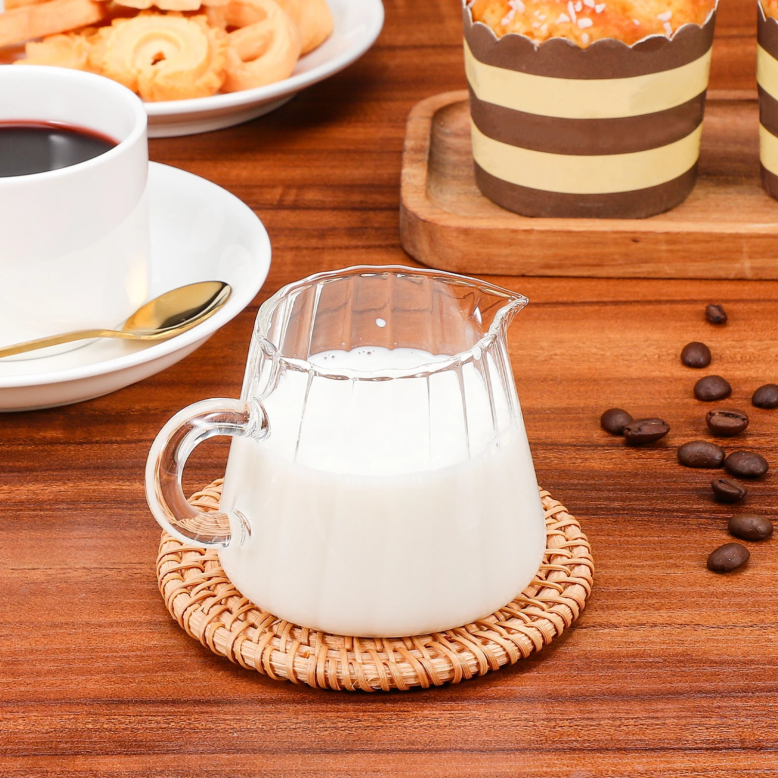 

Milk Glass Pitcher Mini Handleless Creamer Transparent Frothing Dispenser Small