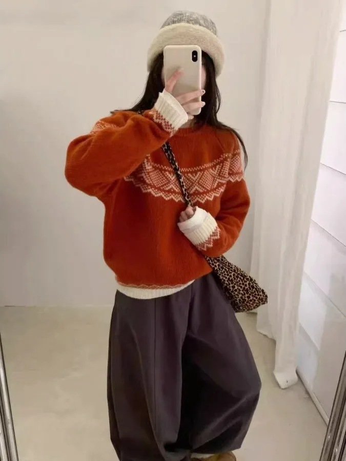 

Retro Korean Knitted Sweater Women's Long Sve Loose Fit Faionable Anti-Aging Winter 2025 Versatile Casual round Ne Top
