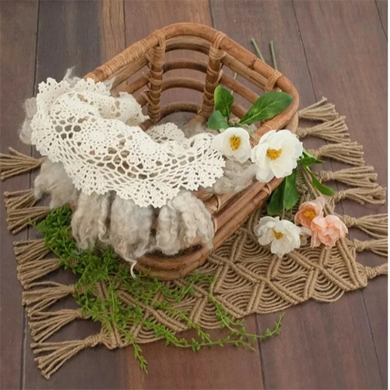 Vintage Baby Photography Props Newborn Posing Macrame Jute Burlap Blanket Infant Studio Shooting Background Accessories