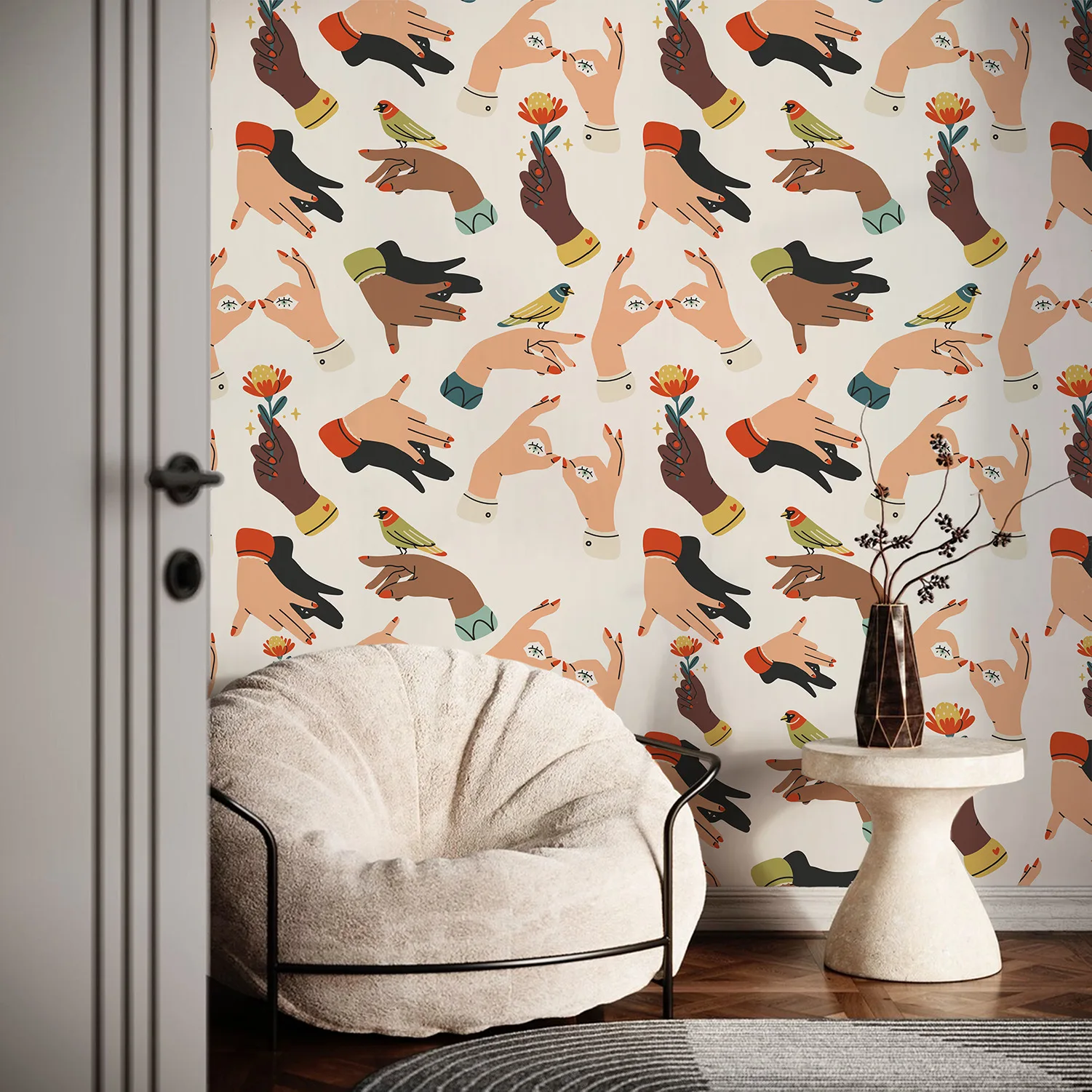 Creative Hands Floral Bird Wallpaper Peel and Stick Contact Paper Vinyl Self-Adhesive Wall Paper for Bedroom Shop Cabinet Walls