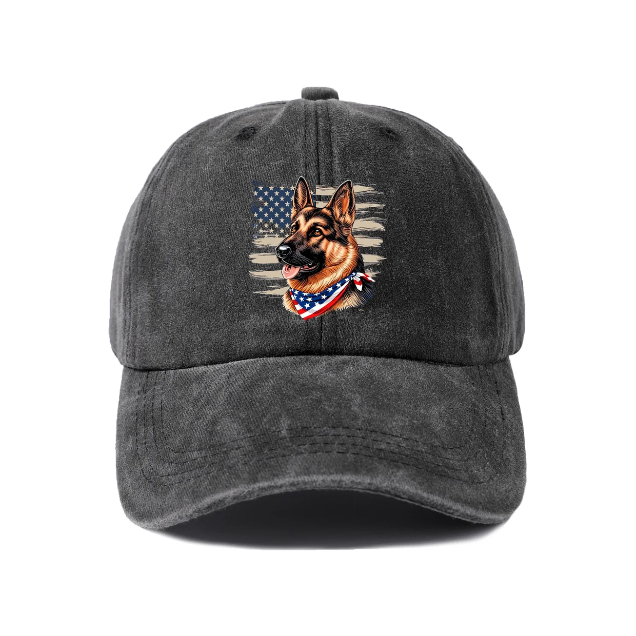 German Shepherd American Flag Graphic Baseball Cap, Vintage Washed Adjustable Unisex Dad Hat, Everyday Gift