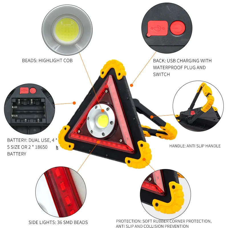 COB Multi-functional Portable Rechargeable Floodlight LED Working Light Waterproof Emergency Night Market Light