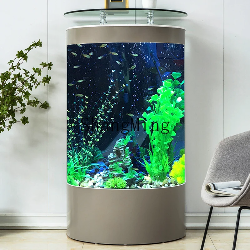 ZYH-tanque de peces dorados semiredondo inteligente, moderno, sencillo, para el hogar, tanque de agua perezoso de vidrio mediano y grande