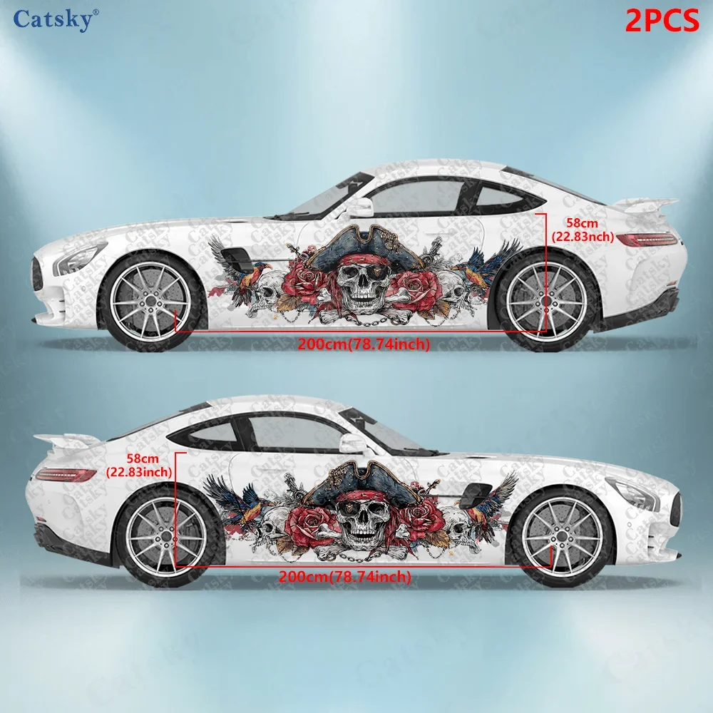 2pcs Rebellious One-Eyed Pirate Skull Car Side Decals | Self-Adhesive PVC Waterproof & Scratch-Resistant Stickers