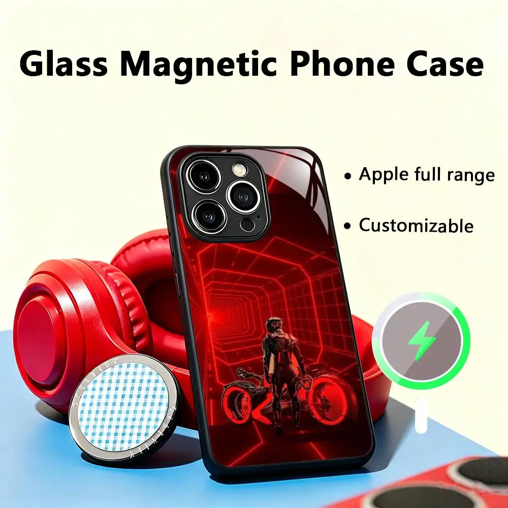 Funda Magnética de Vidrio TRON Legacy para iPhone 17 Air, 16, 15, 14, 13, 12, 11 Plus, Mini, Pro, Max, Tecnología de Vanguardia