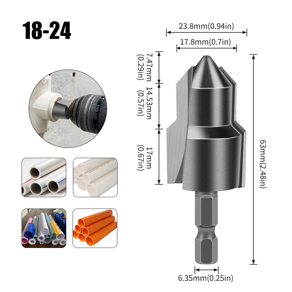 6.35 มม.PPR Lifting Stepped เจาะ Bit Hexagon Shank น้ําท่อเชื่อมต่อเครื่องมือเปิดเต็มรูปแบบกระบวนการขยายซ่อมเจาะบิต