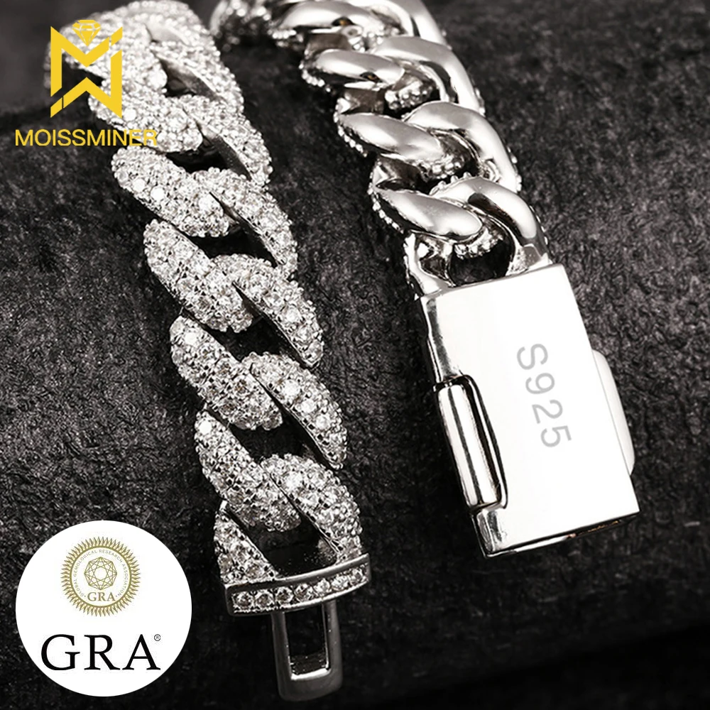 

10mm Moissanite Cuban Necklace S925 Silver Iced Out Chain Necklaces For Men Women Real Diamond Pass Tester With GRA Free Ship