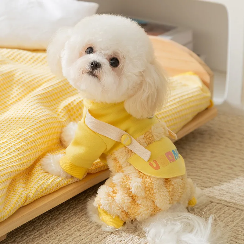 

Одежда для собак на четырех ногах, бархатный рюкзак в радужную полоску с луной, брюки, теплая одежда для маленьких собак, зимняя цельная одежда для домашних животных