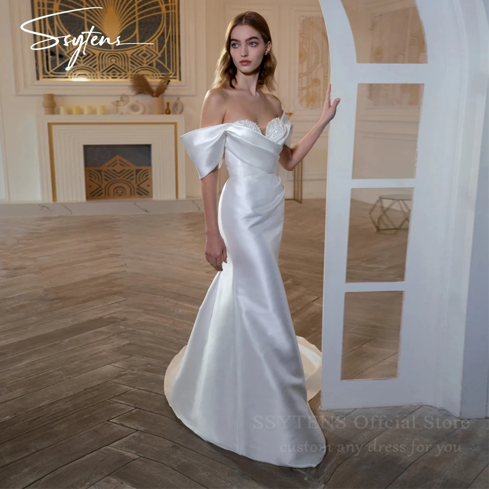 Elegante abito da sposa sirena al largo della spalla semplici abiti da sposa per le donne Backless perline abiti da sposa civili bianchi su misura